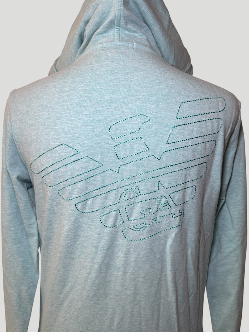 Vintage Emporio Armani Embroidered Eagle Logo Light Blue Zip-Up Hoodie Jacket